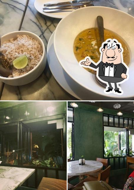 The restaurant's interior and food