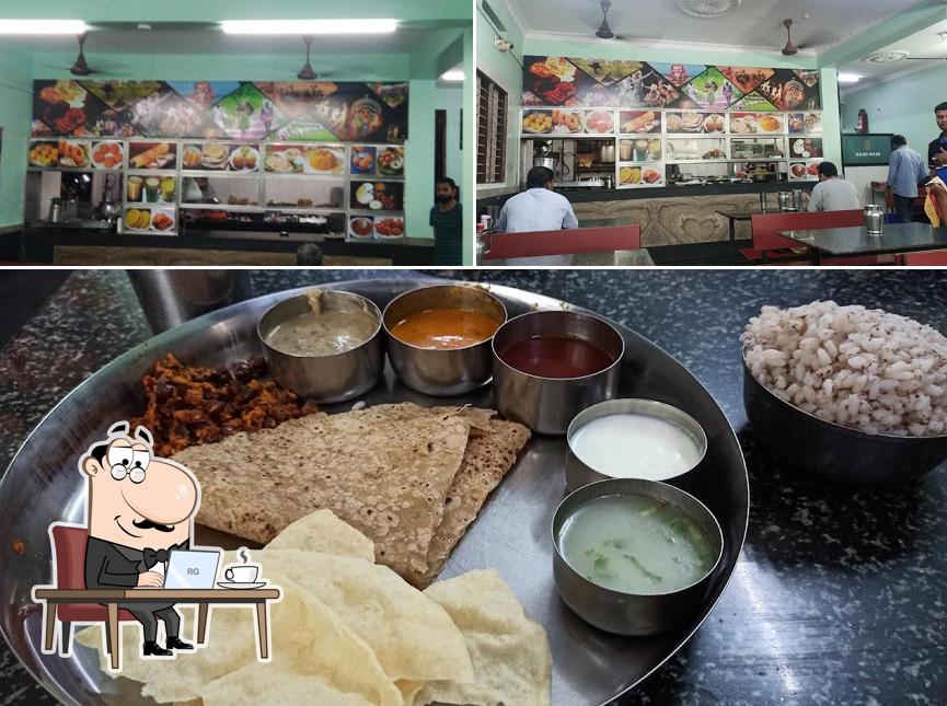 The restaurant's interior and food