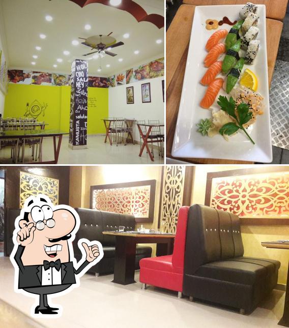 Take a look at the picture displaying interior and sushi at Muglai