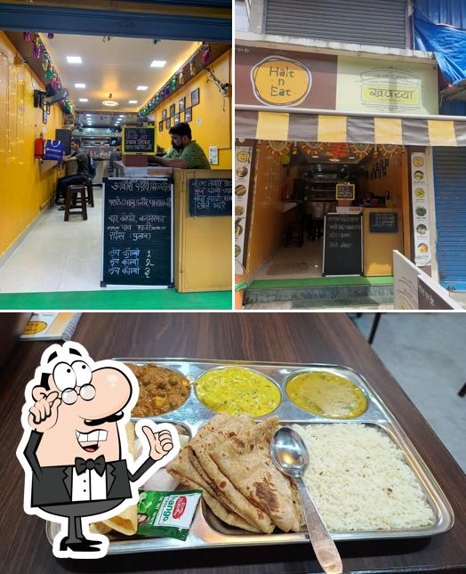 Take a look at the photo showing interior and food at Halt N Eat