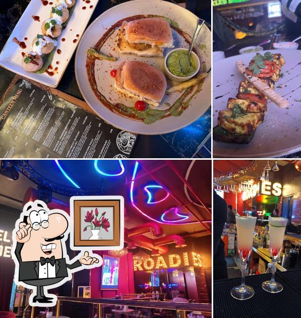 The image of Club Roadies’s interior and food