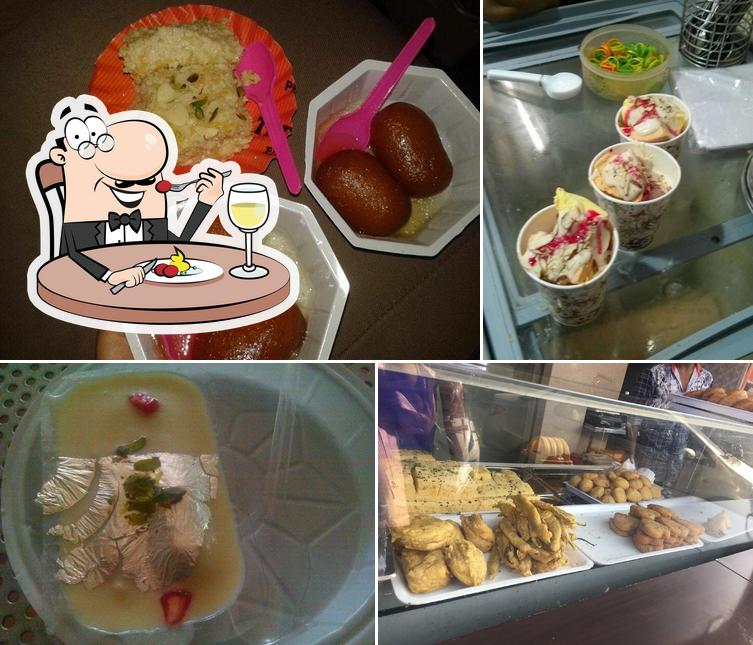 The image of food and exterior at Jhama Sweets