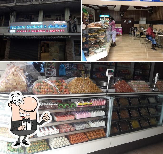 Take a look at the picture depicting interior and dessert at Kerala Bakery