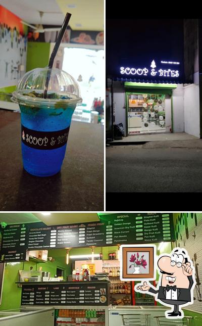 Take a look at the picture displaying interior and food at Scoop & bites