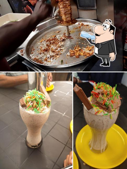 Among various things one can find drink and food at Shawarma Corner