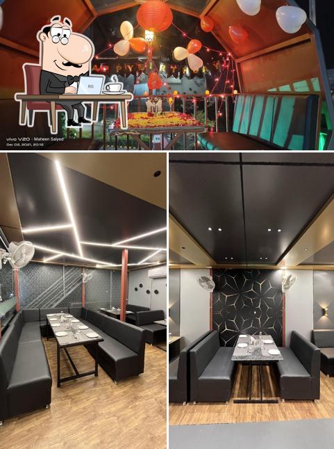 The restaurant's interior and food