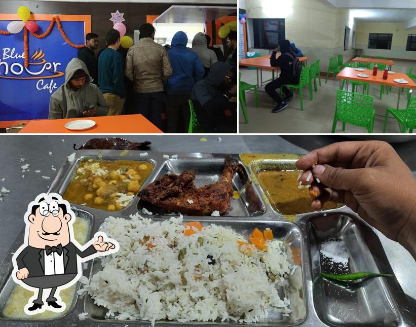 The restaurant's interior and food