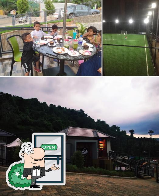 Check out the image displaying exterior and dining table at Olene Canto Bakes & Cafe (Valancheri Road - Perinthalmanna)