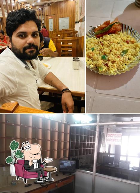 Take a look at the photo showing interior and food at Siddharth Hotel