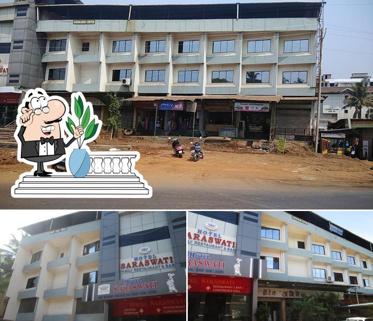 The outside part is an important feature of Hotel Saraswati