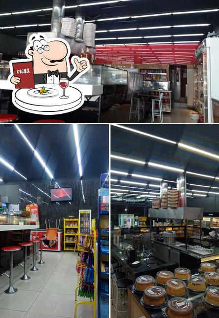 A ilustração da comida e interior no MEGA PÃO