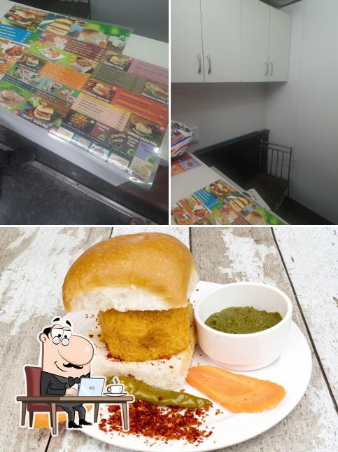 This is the picture depicting interior and food at Goli Vada Pav No.1