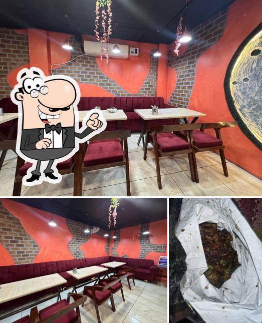 The restaurant's interior and food