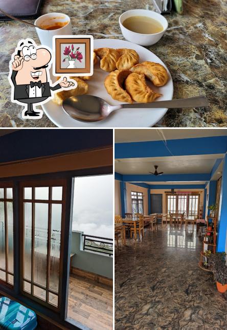 The restaurant's interior and food