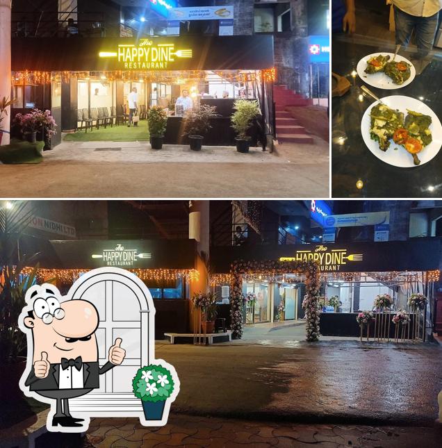 The image of exterior and meat at The Happy Dine Restaurant