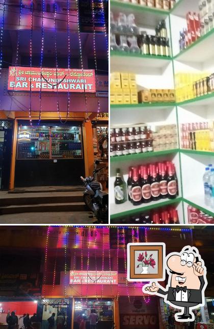 This is the photo showing interior and bar counter at Sri chamundeshwari bar and restaurant and lodging