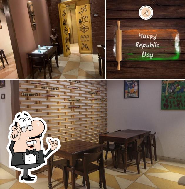 Among various things one can find interior and exterior at Roti Republiic