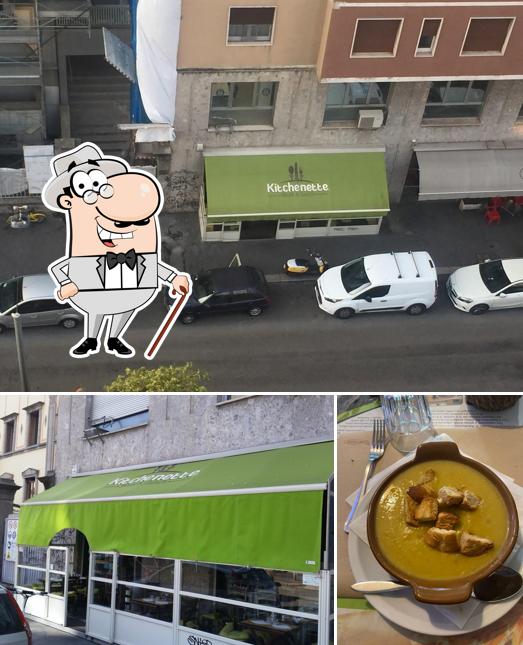 Questa è la immagine che presenta la esterno e cibo di kitchenette