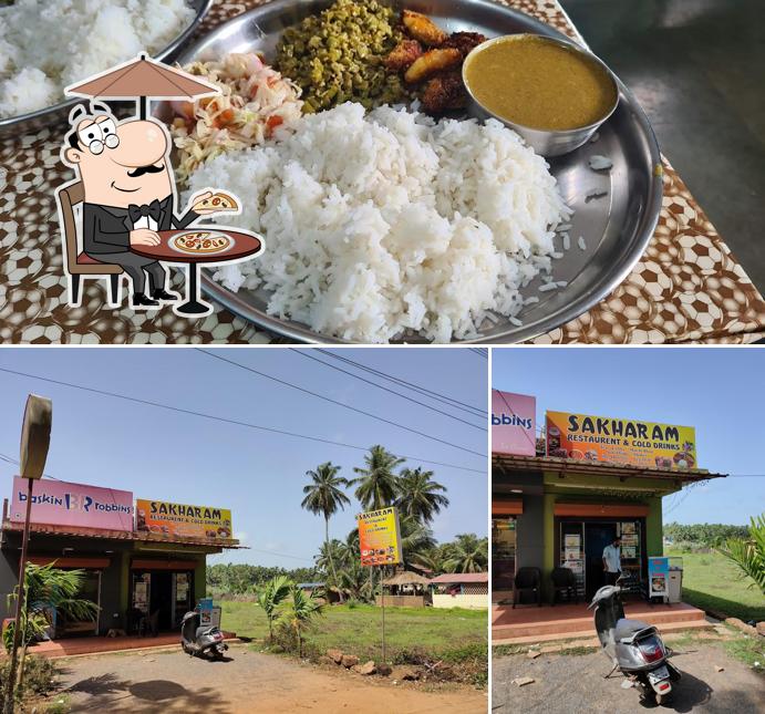 The image of Sakharam Home-made Thali & Juice center’s exterior and dessert