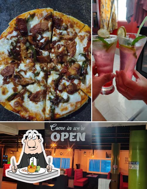 The image of food and exterior at Vivid Lounge