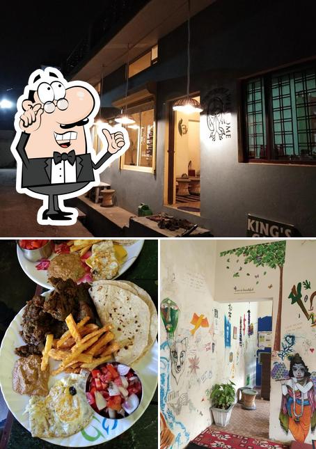 Check out the image depicting interior and food at Kings Cafe