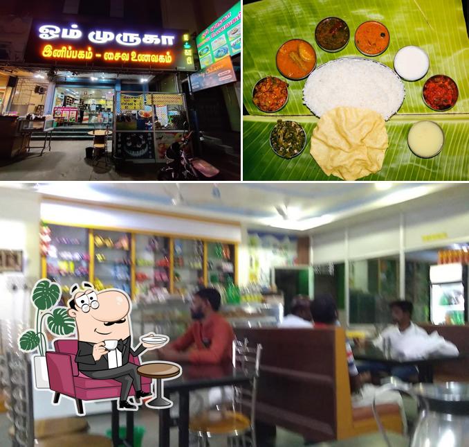 Among various things one can find interior and food at Om Muruga Unavagam ( Pure Veg)