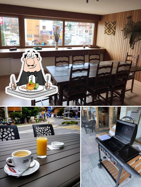 Questa è la immagine che presenta la cibo e tavolo da pranzo di Café-Bar Le Mazot