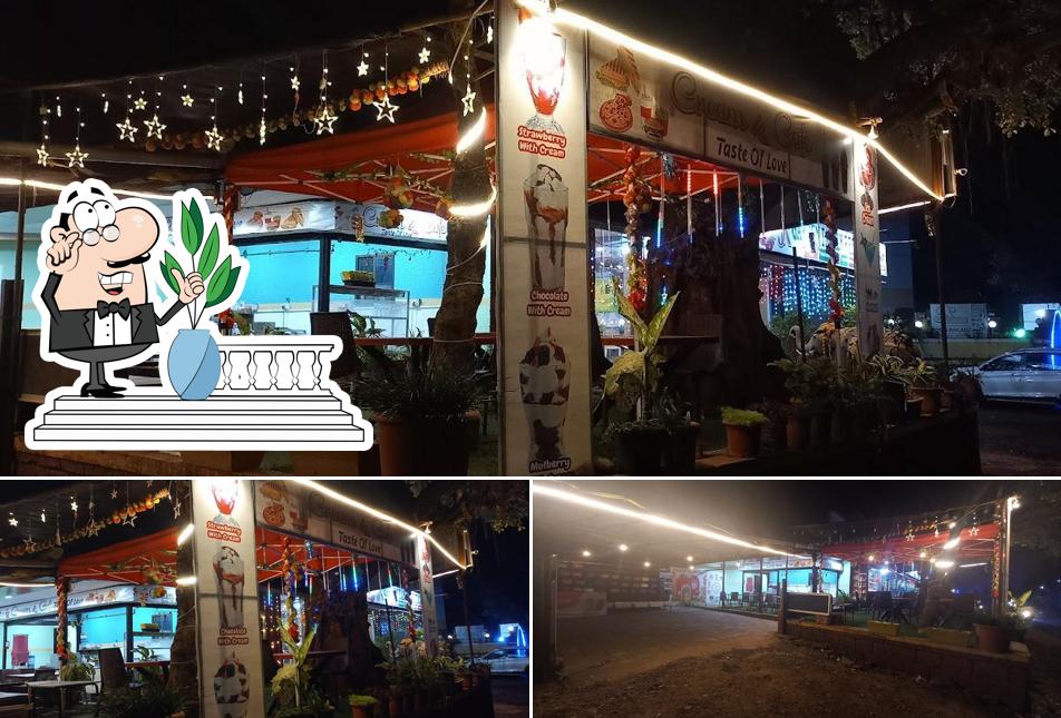 Among different things one can find exterior and interior at Cream and Cafe