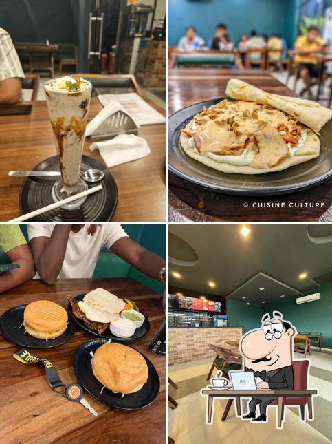 The restaurant's interior and food