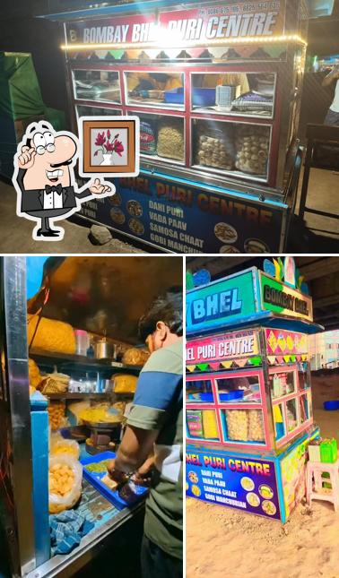 Take a look at the picture showing interior and food at Bombay Bhel