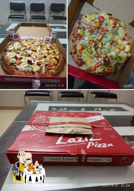 This is the picture depicting food and interior at Laziz Pizza