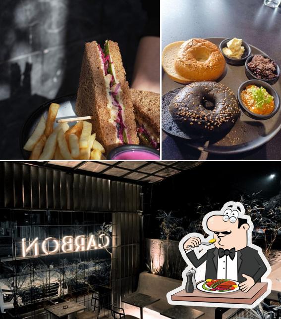 Take a look at the picture showing food and interior at Carbon Jaipur