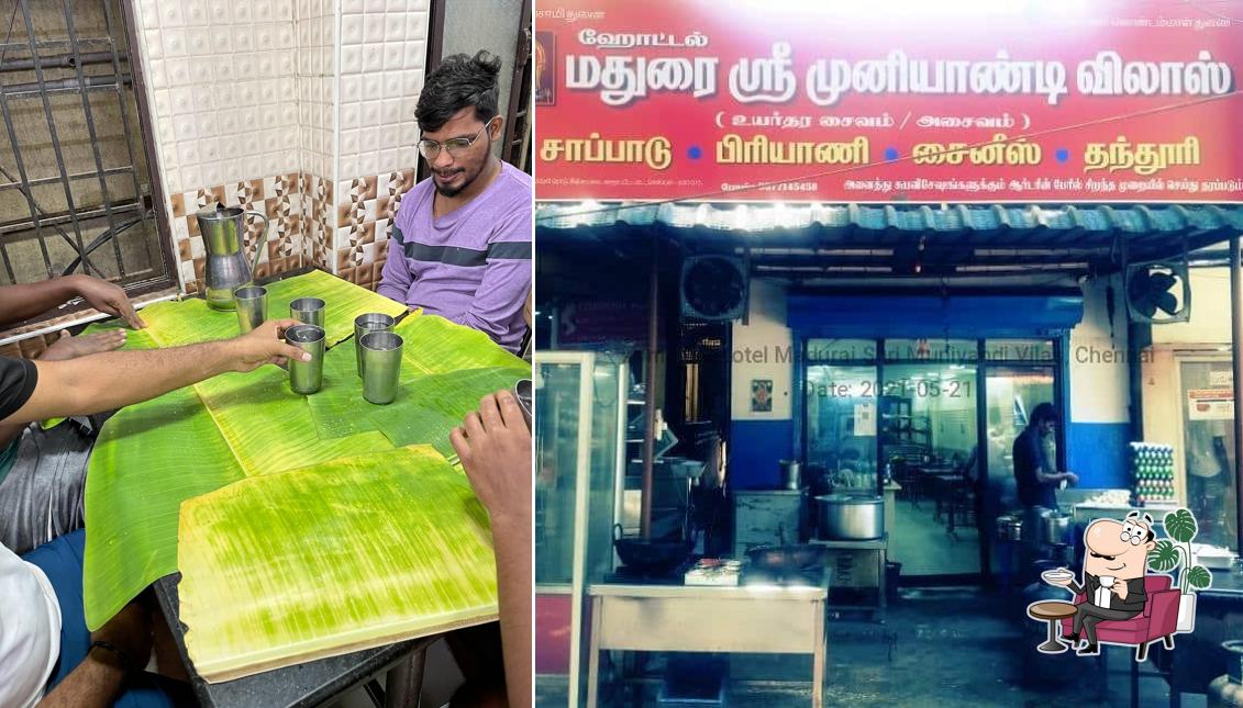 The interior of Hotel Madurai Shri Muniyandi Vilas