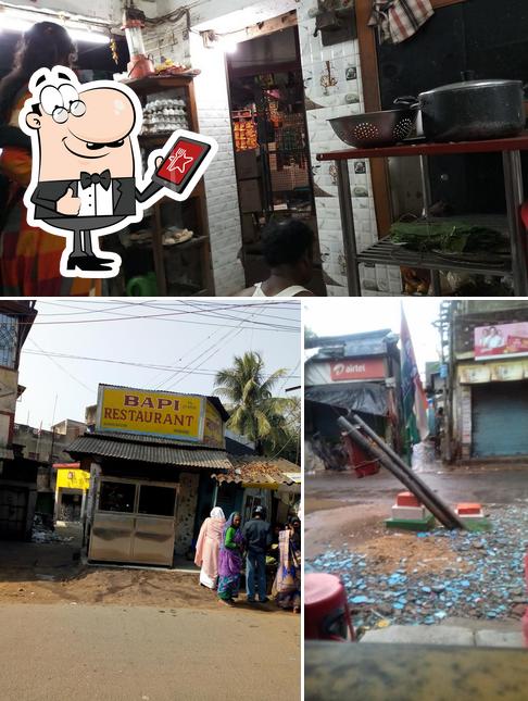 Check out the picture showing exterior and interior at Bapi Restaurant