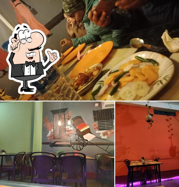The restaurant's interior and food