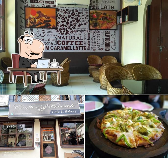 The picture of Coffee Break’s interior and pizza