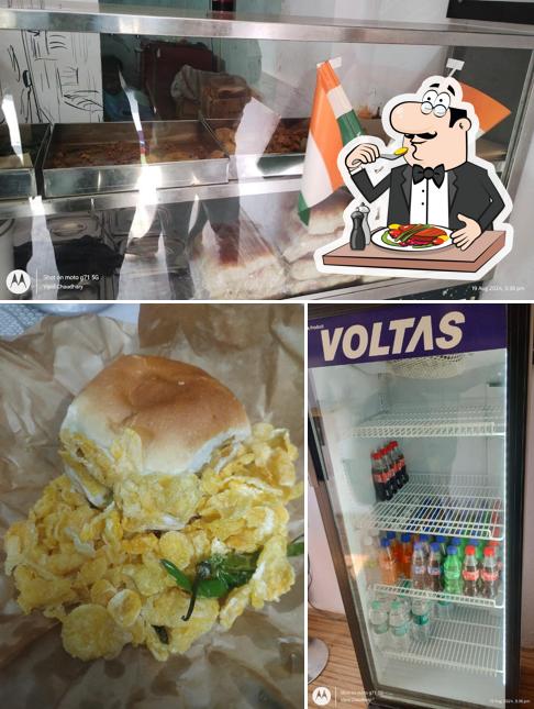 Take a look at the photo showing food and interior at Bole to vada pav