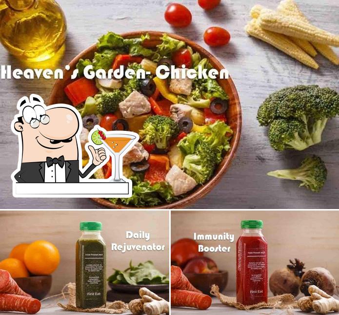 Among various things one can find drink and food at First Eat
