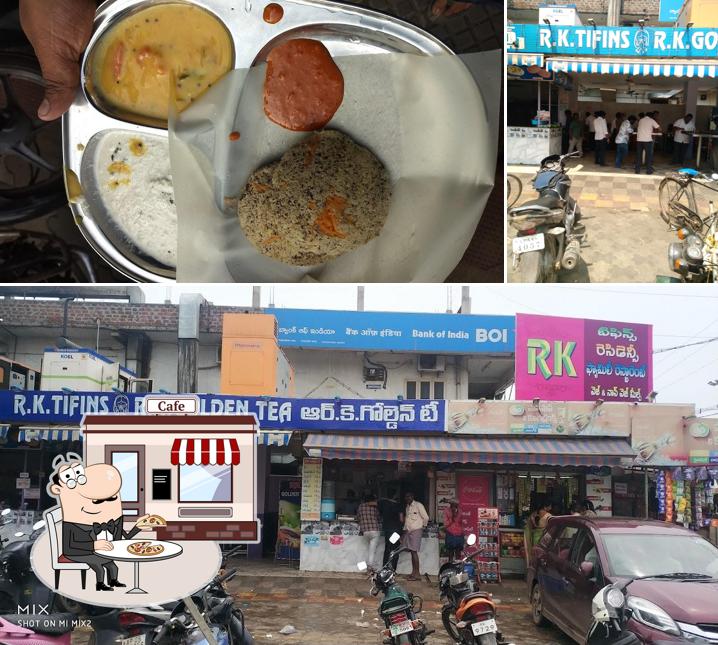 The image of RK Tiffins’s exterior and food