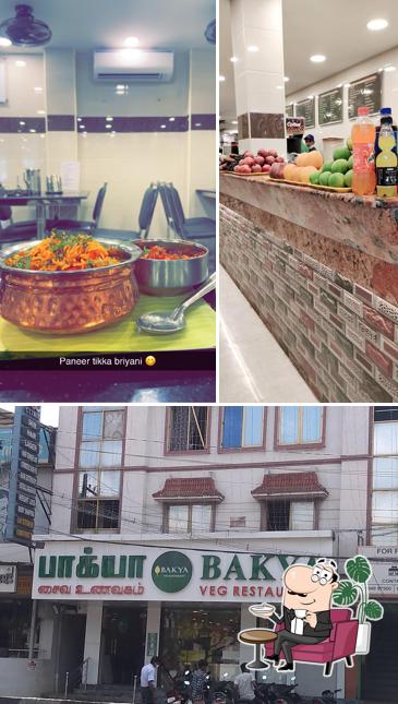 This is the image showing interior and exterior at Bakya Veg Restaurant,Valasaravakkam