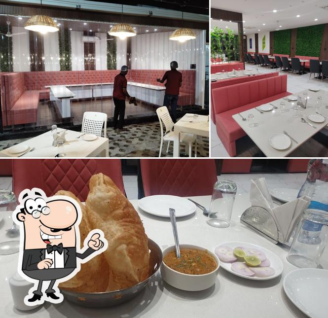 The restaurant's interior and food