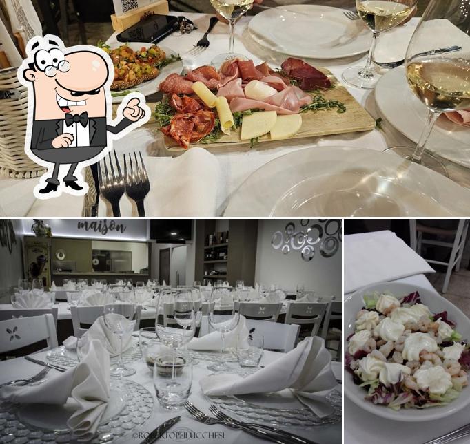 Questa è la foto che presenta la interni e cibo di Ristorante Maison
