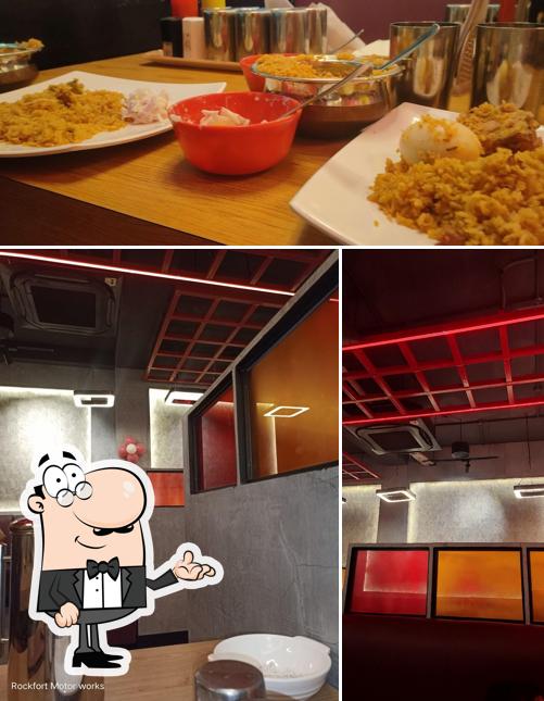 The restaurant's interior and food