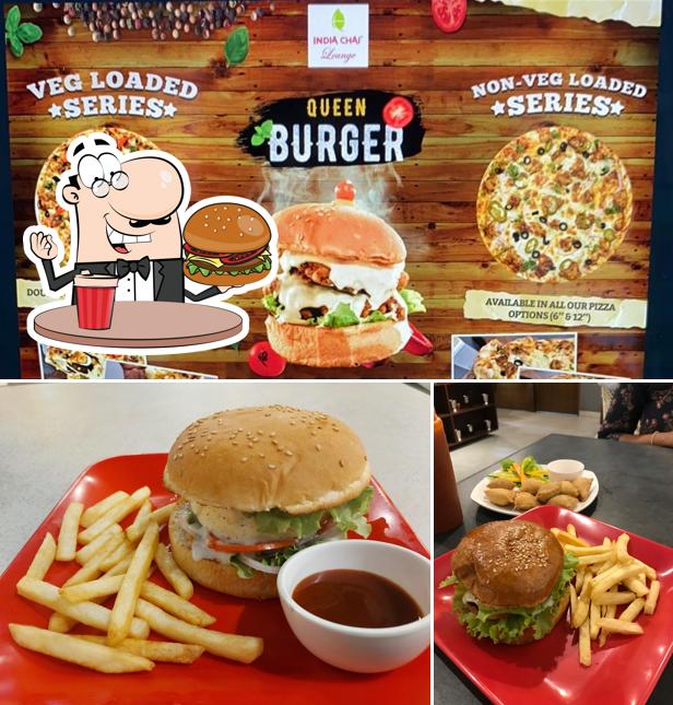 Order a burger at India Chai Lounge