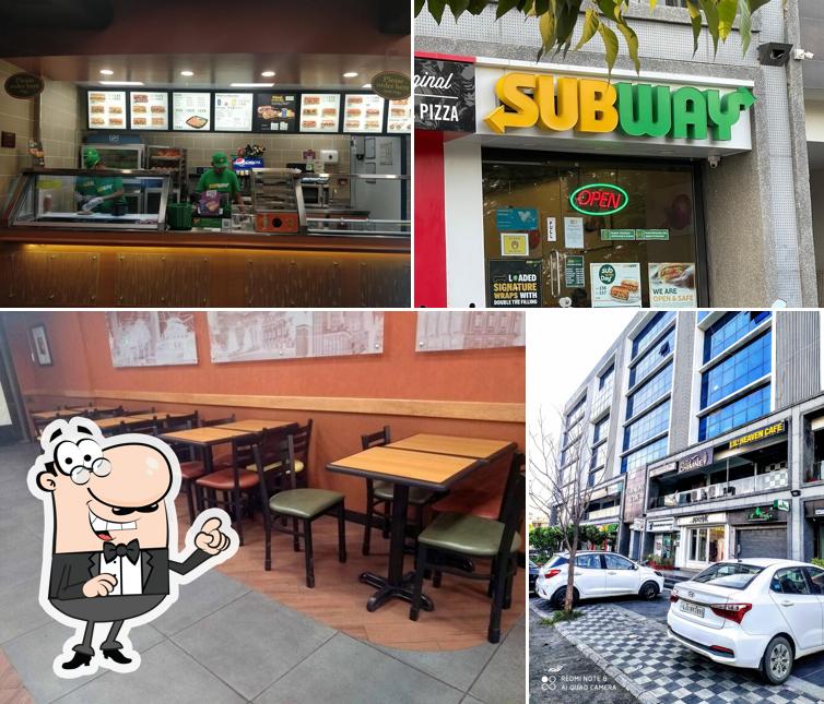 Take a look at the image depicting interior and exterior at Subway