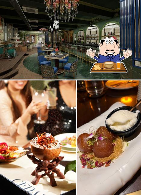 This is the picture showing food and interior at Cedar Club House
