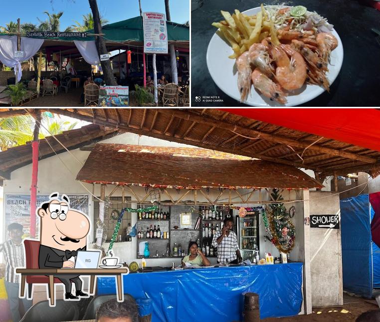 Check out the photo showing interior and food at Santosh's Shack