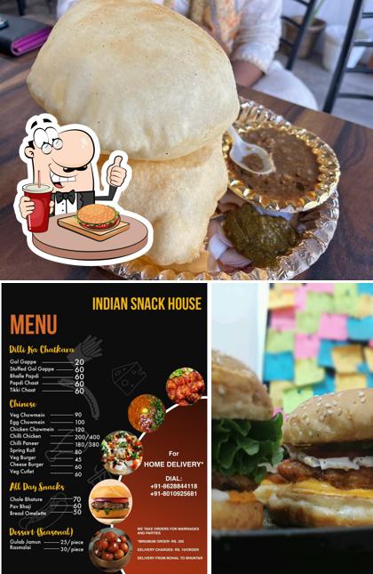 Get a burger at Indian Snack House