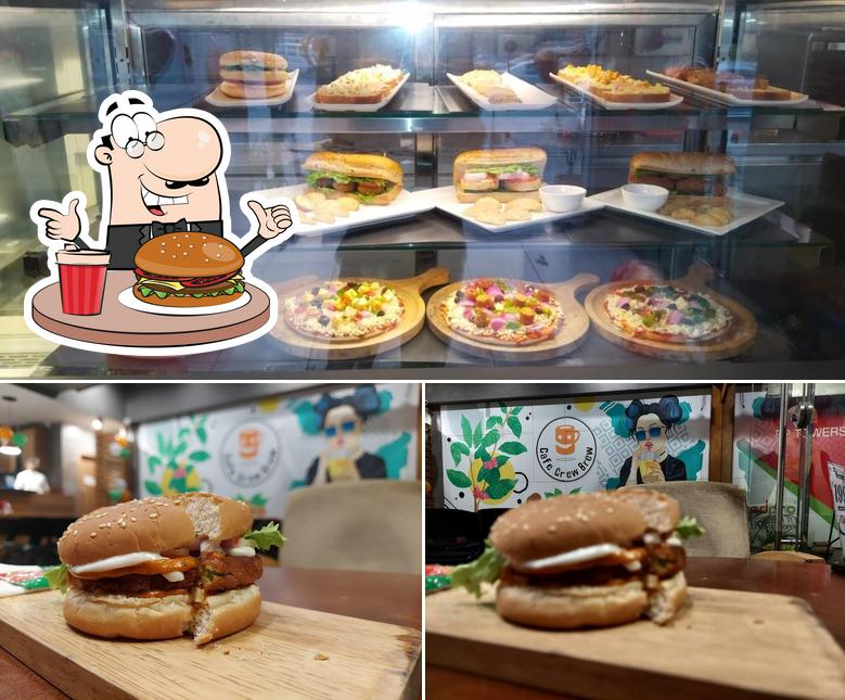 Try out a burger at Cafe Crew Brew