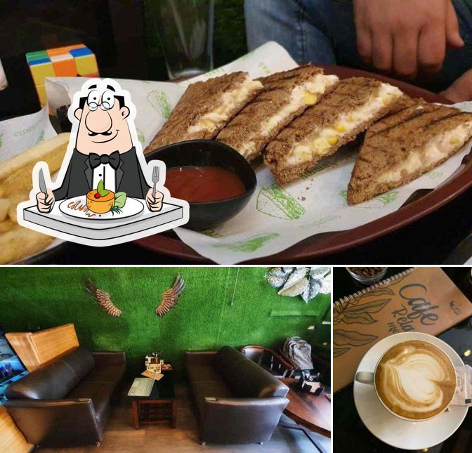 Check out the picture showing food and interior at Cafe Relax